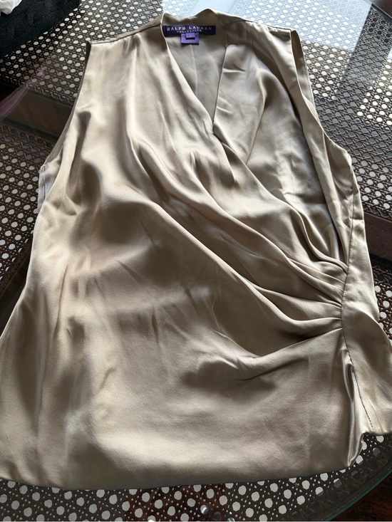 Ralph Lauren Purple Label Tops - Ralph Lauren Purple Label Sleeveless Silk Wrap-Style Blouse in Taupe